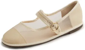 FEVERSOLE Women's Soft Breathable Mary Jane Memory Foam Cushioned Comfort Round Toe Metal Buckle Flats Walking Shoes