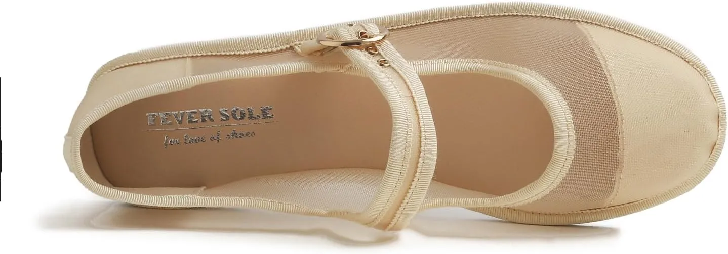 FEVERSOLE Women's Soft Breathable Mary Jane Memory Foam Cushioned Comfort Round Toe Metal Buckle Flats Walking Shoes