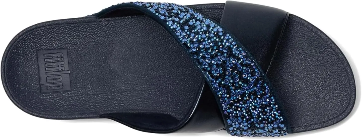 FitFlop Women's Lulu Crystal-Mix Metallic Cross Slides Wedge Sandal