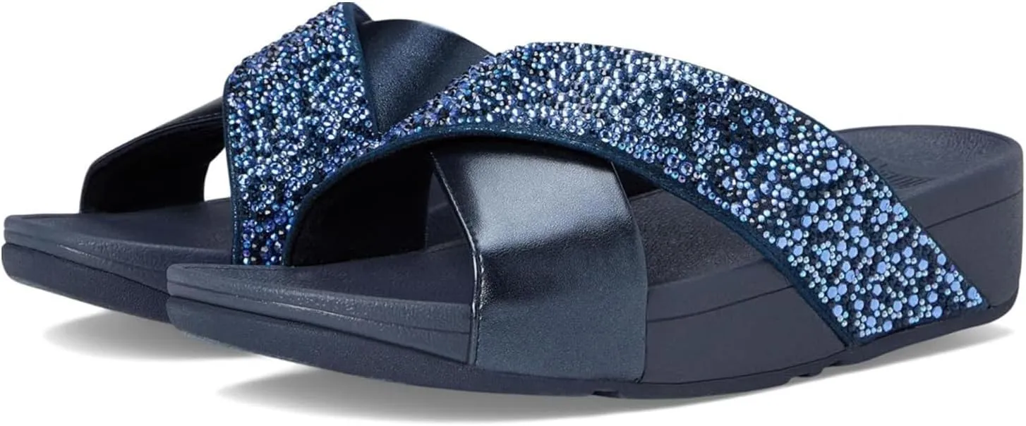 FitFlop Women's Lulu Crystal-Mix Metallic Cross Slides Wedge Sandal