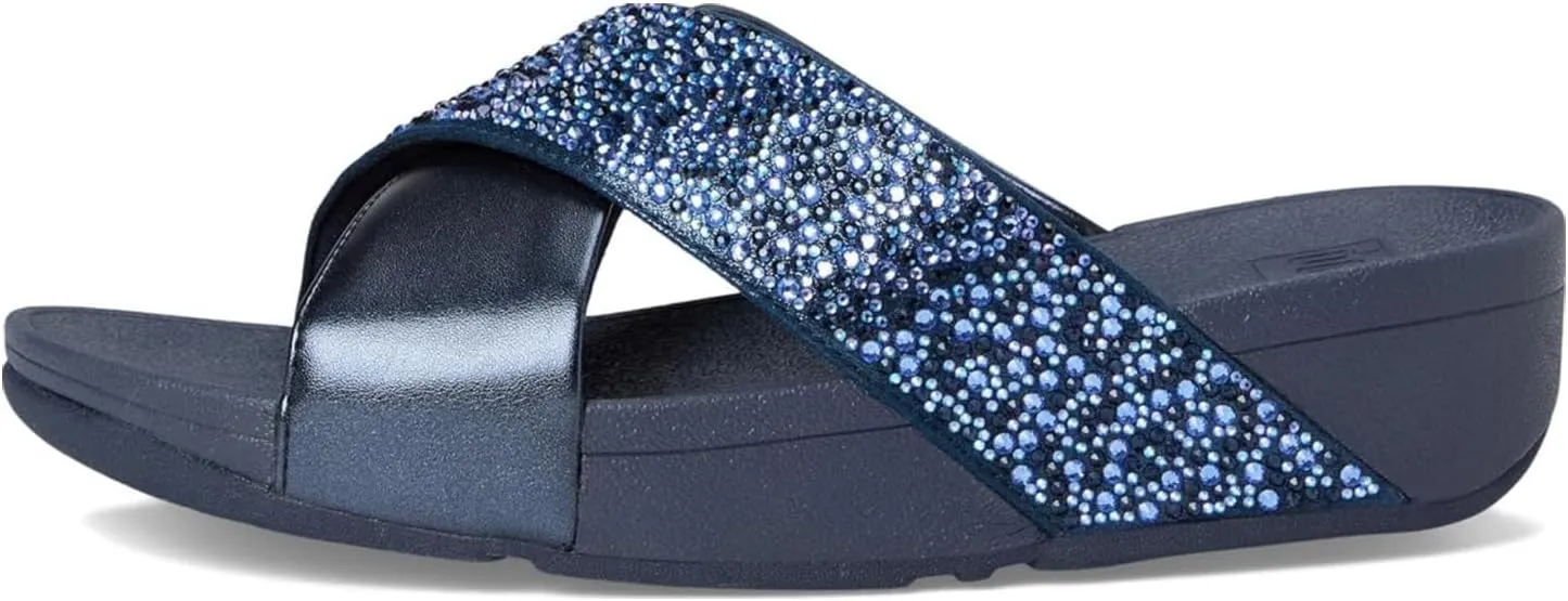 FitFlop Women's Lulu Crystal-Mix Metallic Cross Slides Wedge Sandal