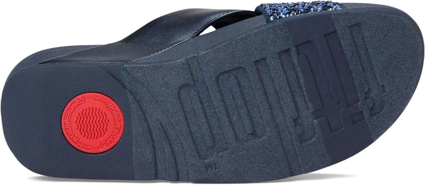 FitFlop Women's Lulu Crystal-Mix Metallic Cross Slides Wedge Sandal