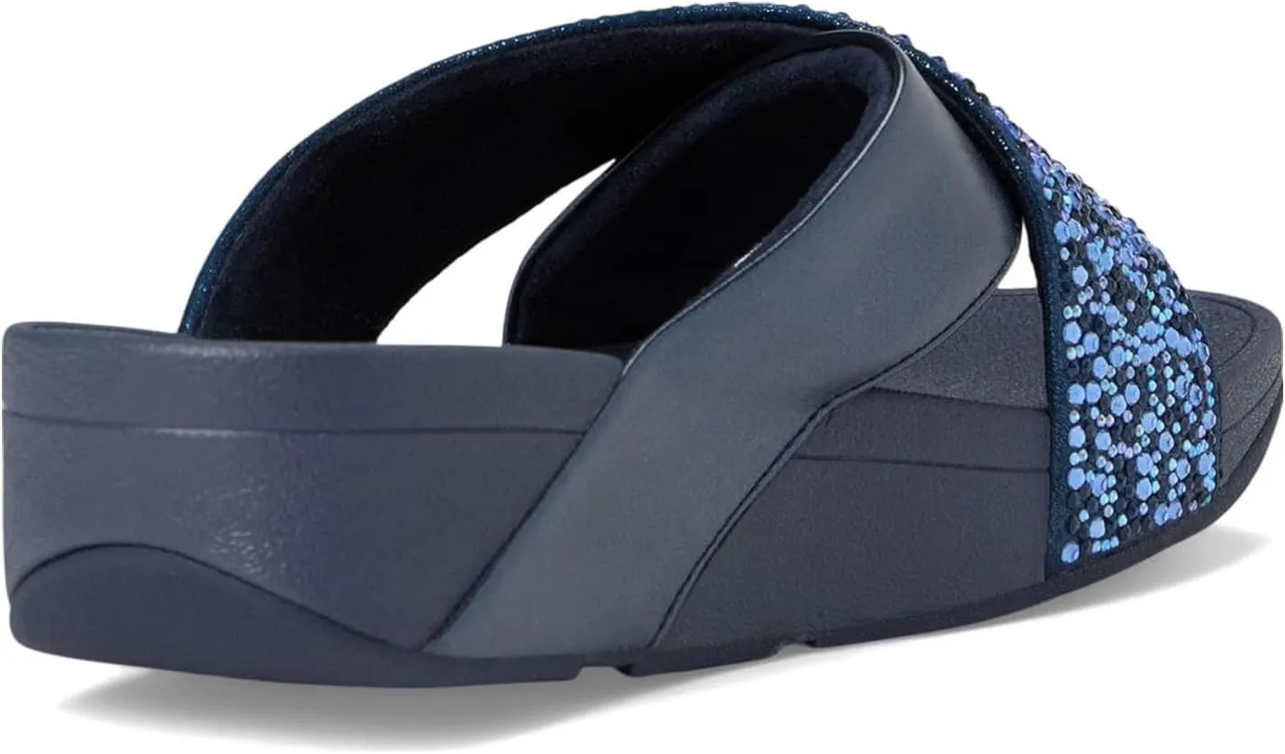 FitFlop Women's Lulu Crystal-Mix Metallic Cross Slides Wedge Sandal