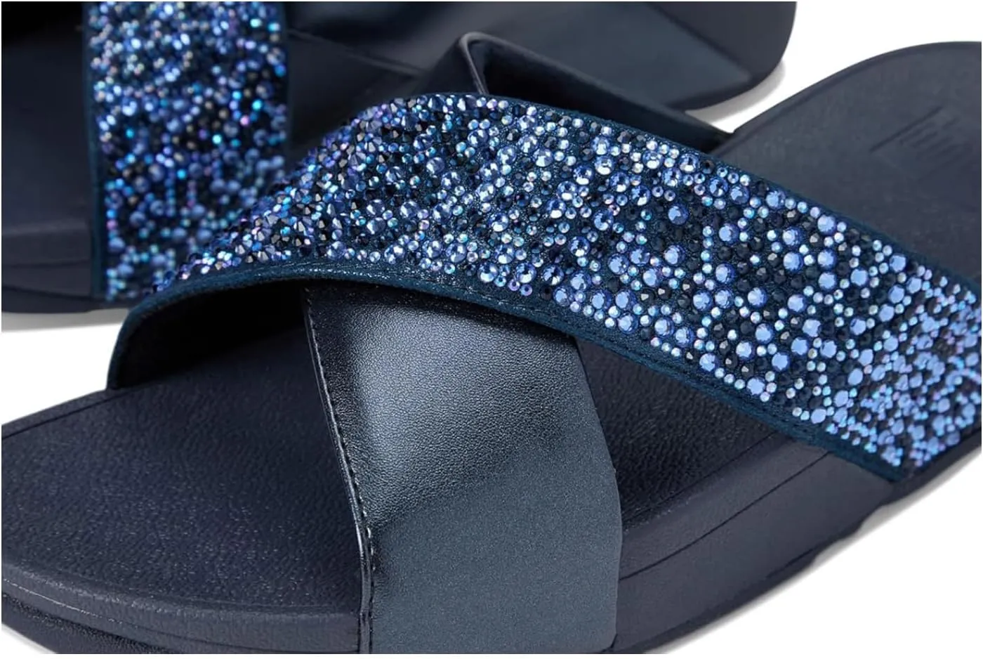 FitFlop Women's Lulu Crystal-Mix Metallic Cross Slides Wedge Sandal