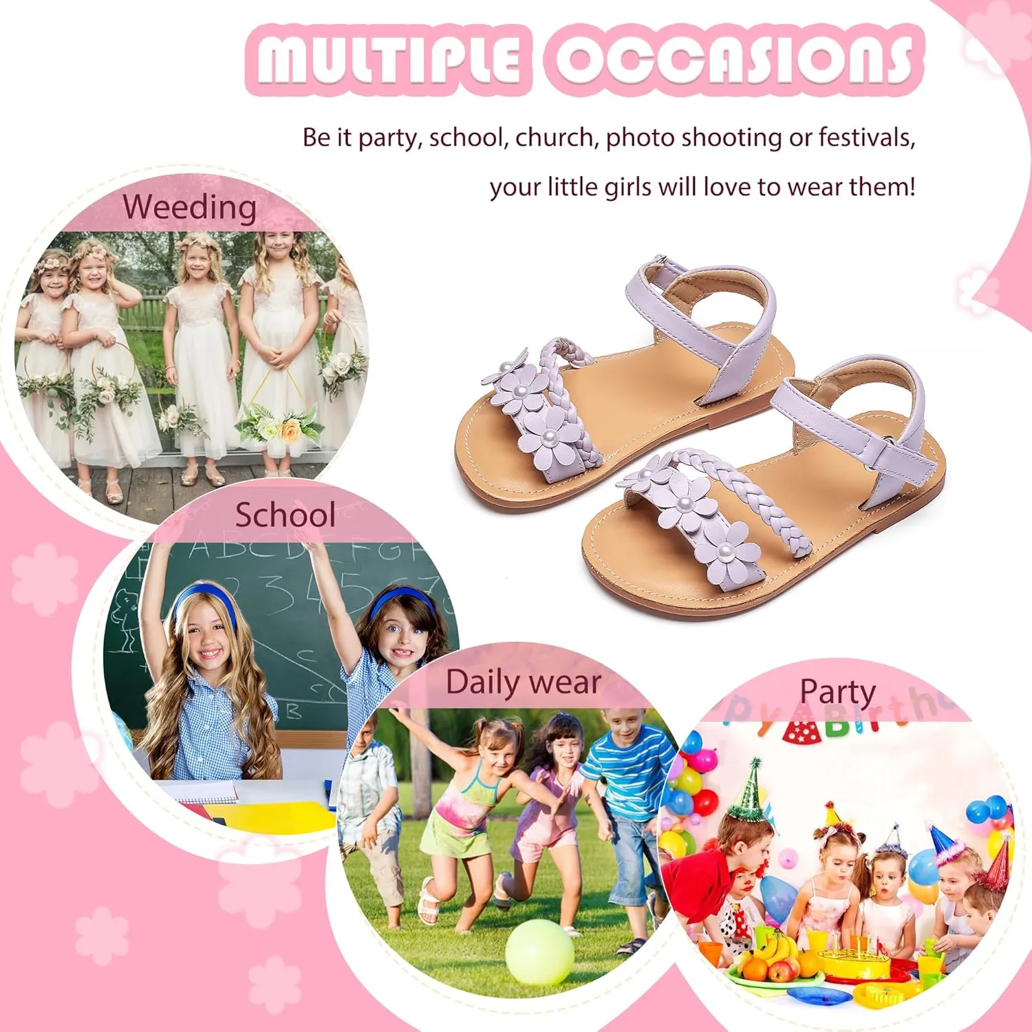 Flaryzone Toddler Little Girls Glitter Flower Open-Toe Flat Dress Sandals Summer Shoes