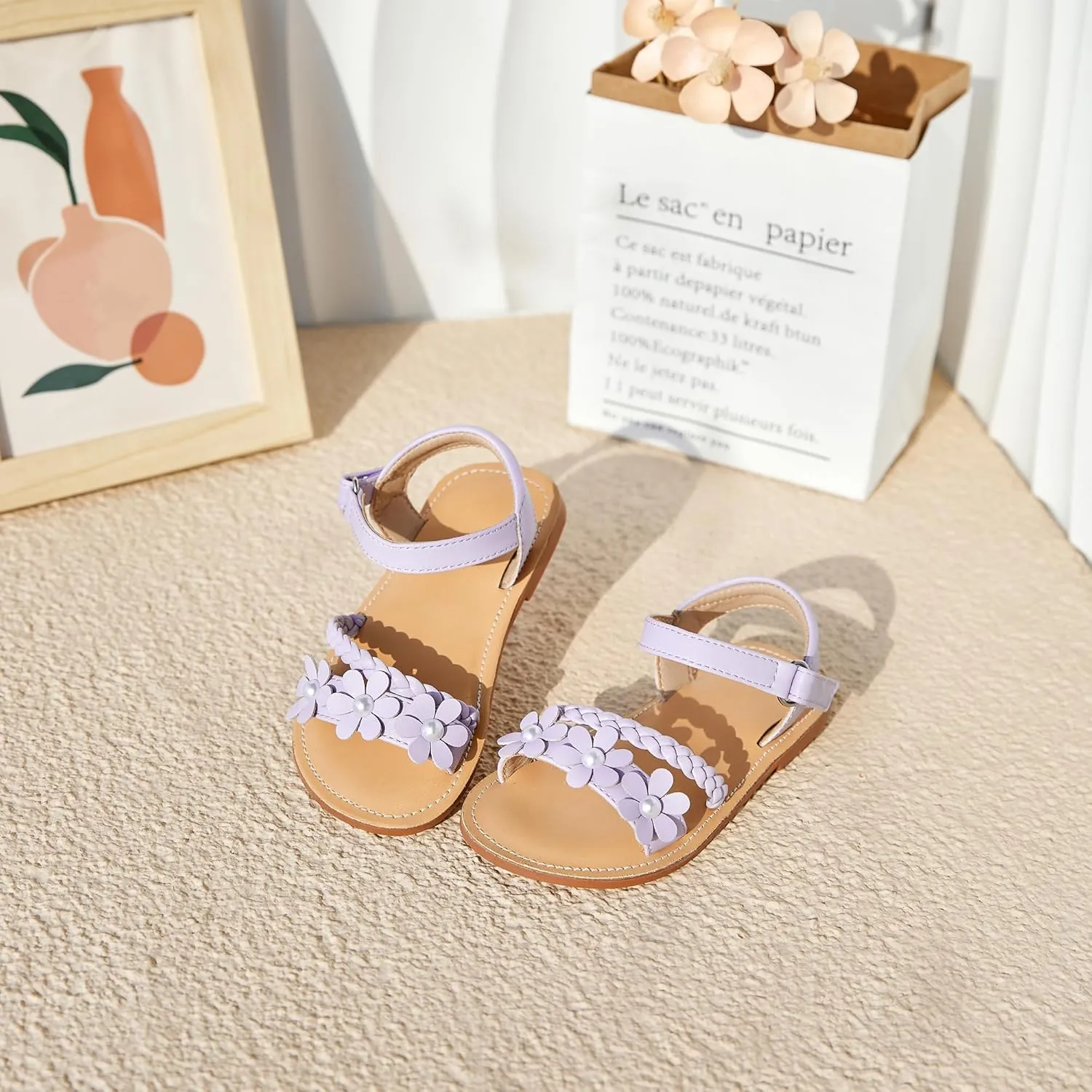 Flaryzone Toddler Little Girls Glitter Flower Open-Toe Flat Dress Sandals Summer Shoes