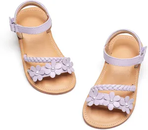 Flaryzone Toddler Little Girls Glitter Flower Open-Toe Flat Dress Sandals Summer Shoes