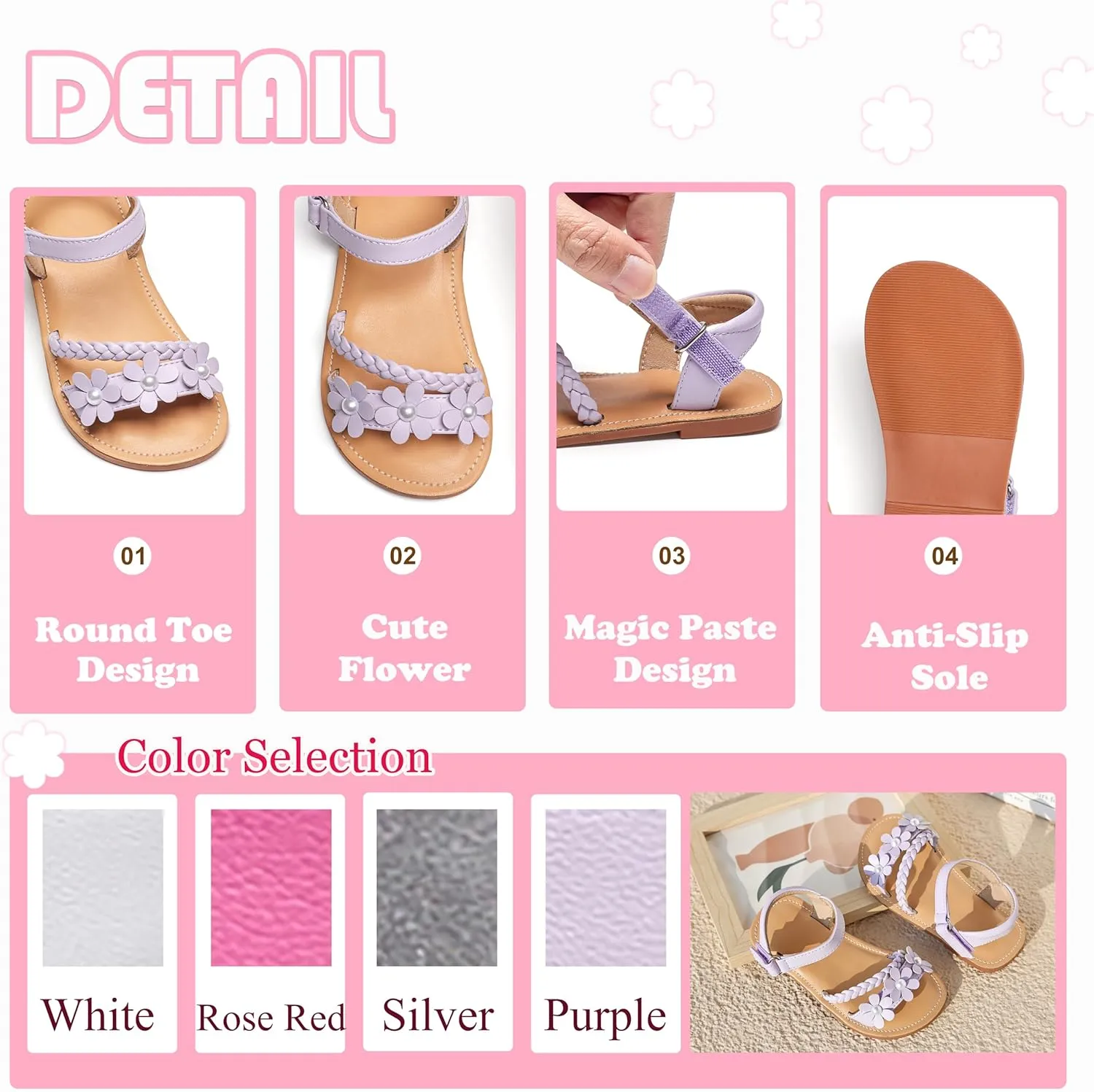 Flaryzone Toddler Little Girls Glitter Flower Open-Toe Flat Dress Sandals Summer Shoes