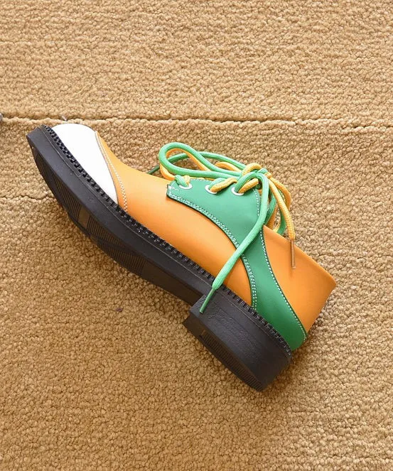 Flat For Women Lace Green Splicing Shoes Up Casual