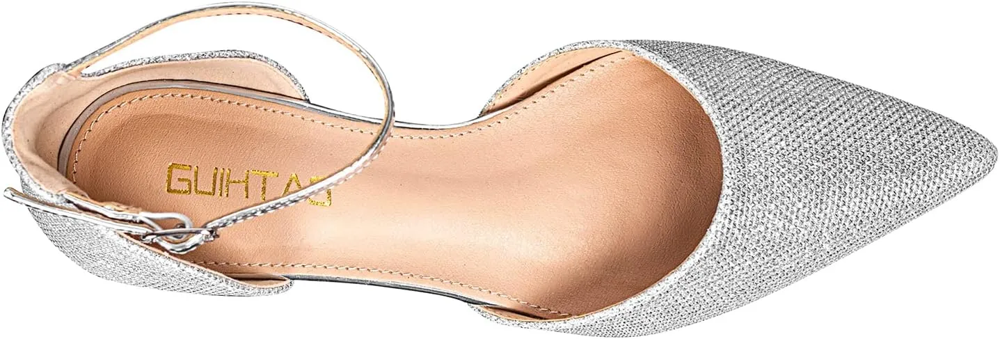 Flats for Women Pointed Toe Comfortable Ankle Strap Gold Nude Flats Silver Black Flats for Women Casual Dress Wedding Flats Shoes