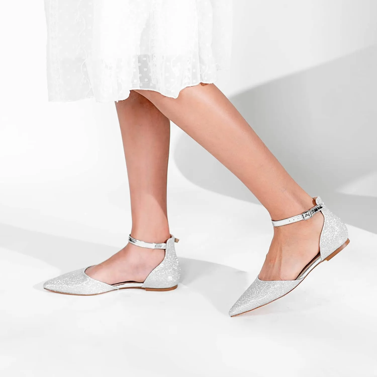 Flats for Women Pointed Toe Comfortable Ankle Strap Gold Nude Flats Silver Black Flats for Women Casual Dress Wedding Flats Shoes