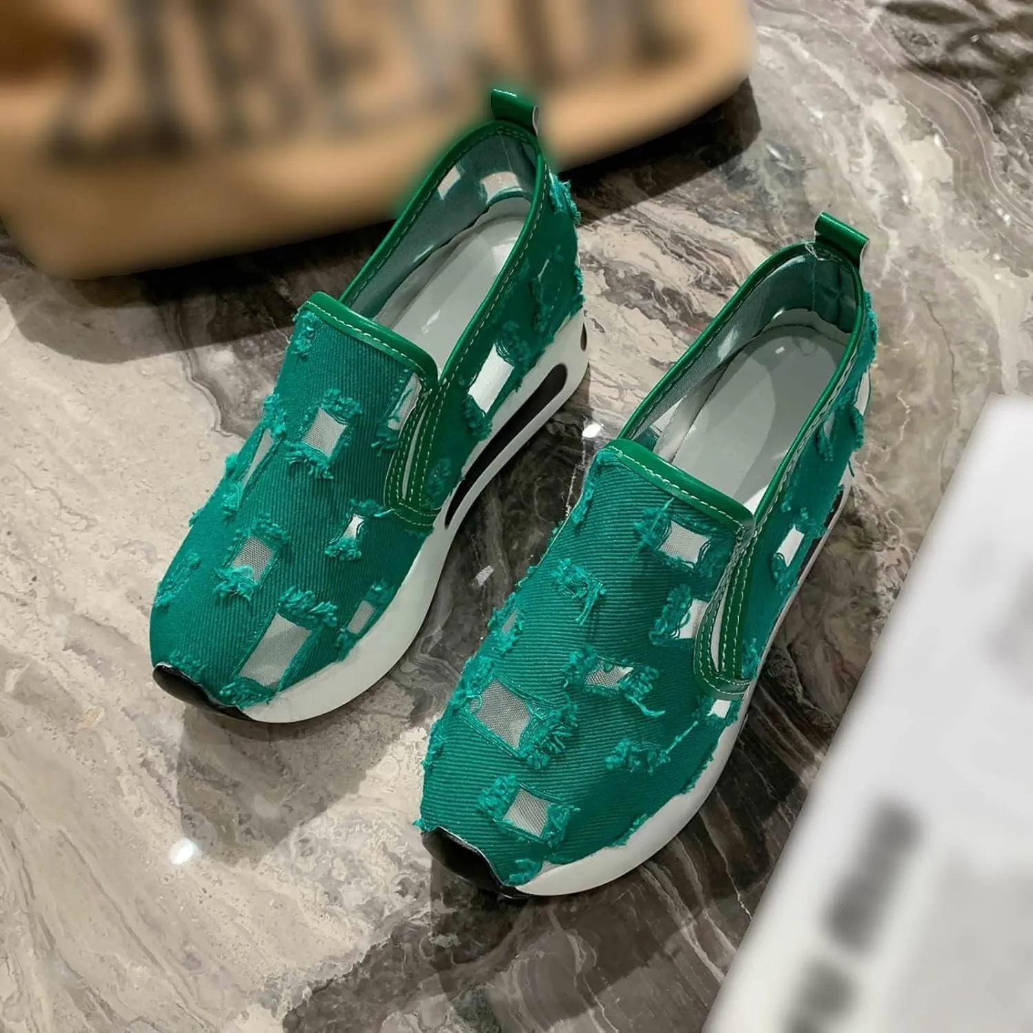 Floral Embroidery Sandals for Women 2025 Dressy Comfortable Embroidery Wide Width Platform Wedge Breathable Sheer Mesh Lace Sneakers with Arch Support Slip On Walking Work Shoes