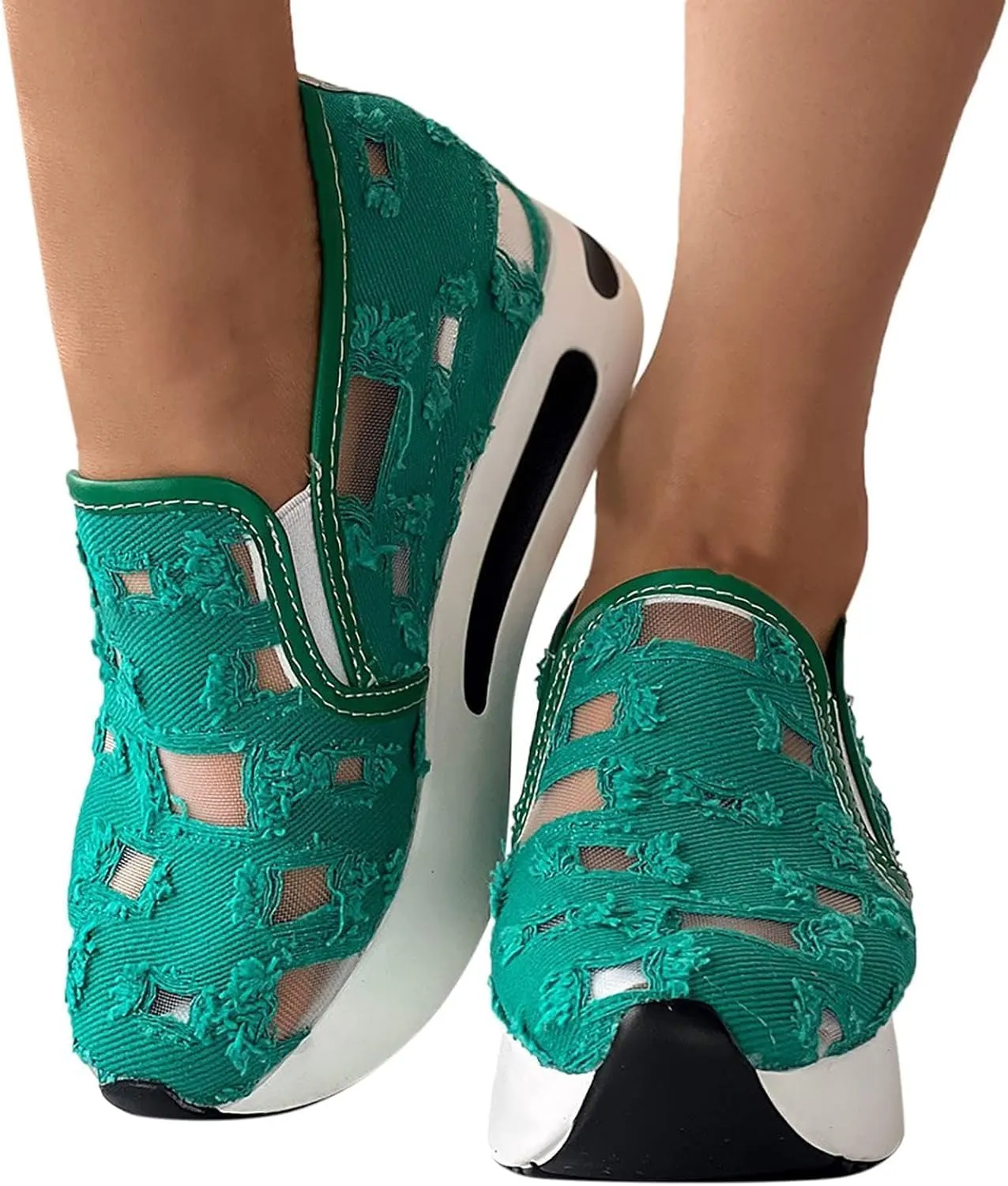 Floral Embroidery Sandals for Women 2025 Dressy Comfortable Embroidery Wide Width Platform Wedge Breathable Sheer Mesh Lace Sneakers with Arch Support Slip On Walking Work Shoes