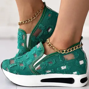 Floral Embroidery Sandals for Women 2025 Dressy Comfortable Embroidery Wide Width Platform Wedge Breathable Sheer Mesh Lace Sneakers with Arch Support Slip On Walking Work Shoes