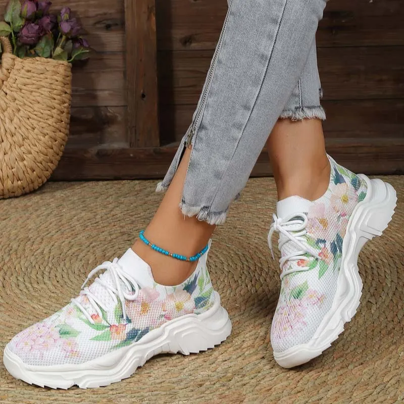 Floral Knit Sneakers | Casual Wear | Breathable Mesh