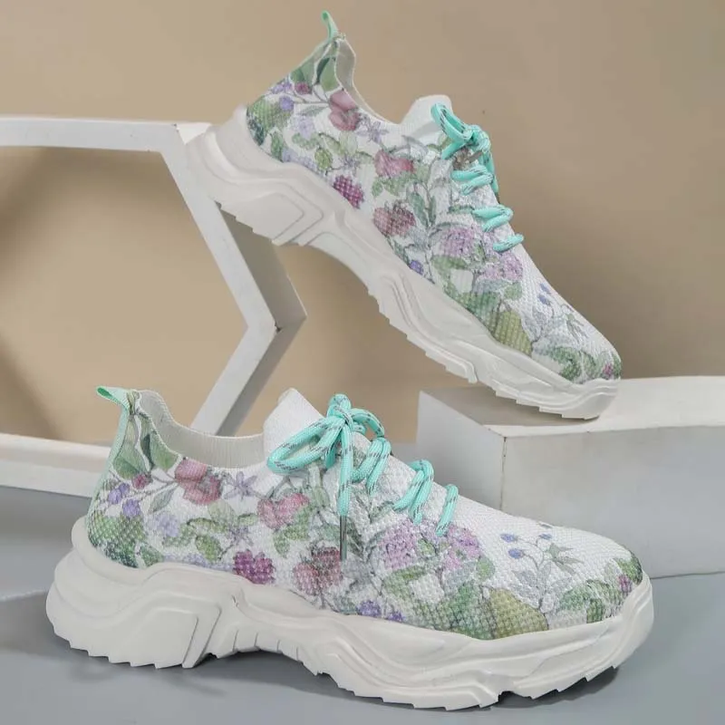 Floral Knit Sneakers | Casual Wear | Breathable Mesh