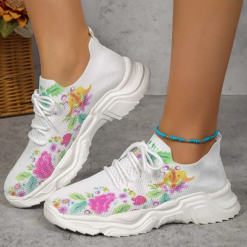 Floral Knit Sneakers | Casual Wear | Breathable Mesh