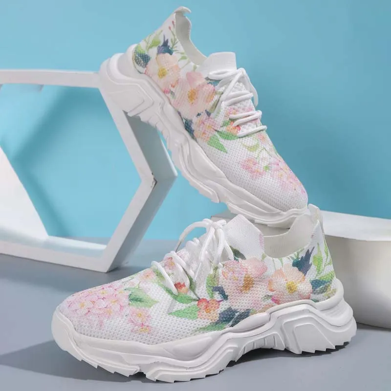 Floral Knit Sneakers | Casual Wear | Breathable Mesh