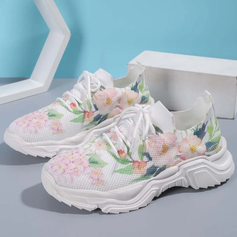 Floral Knit Sneakers | Casual Wear | Breathable Mesh