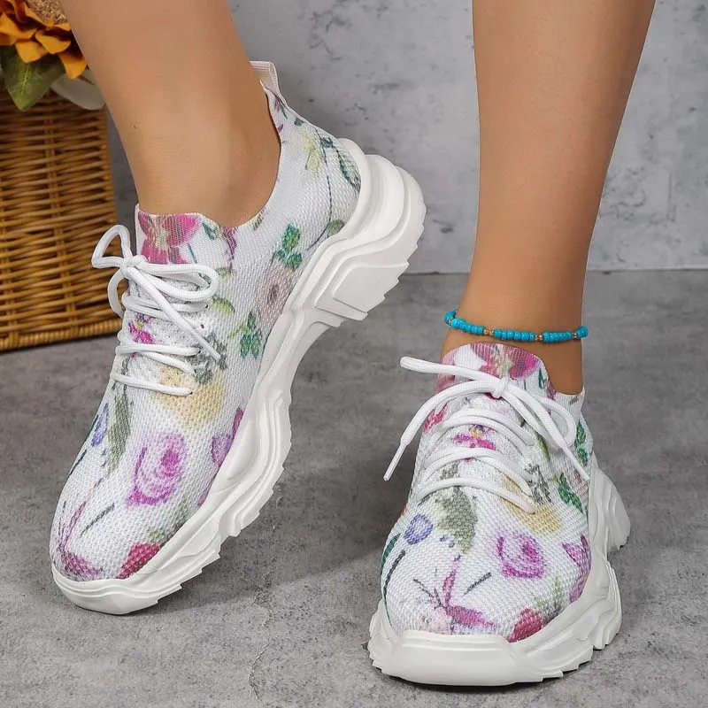 Floral Knit Sneakers | Casual Wear | Breathable Mesh