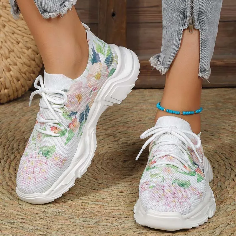 Floral Knit Sneakers | Casual Wear | Breathable Mesh