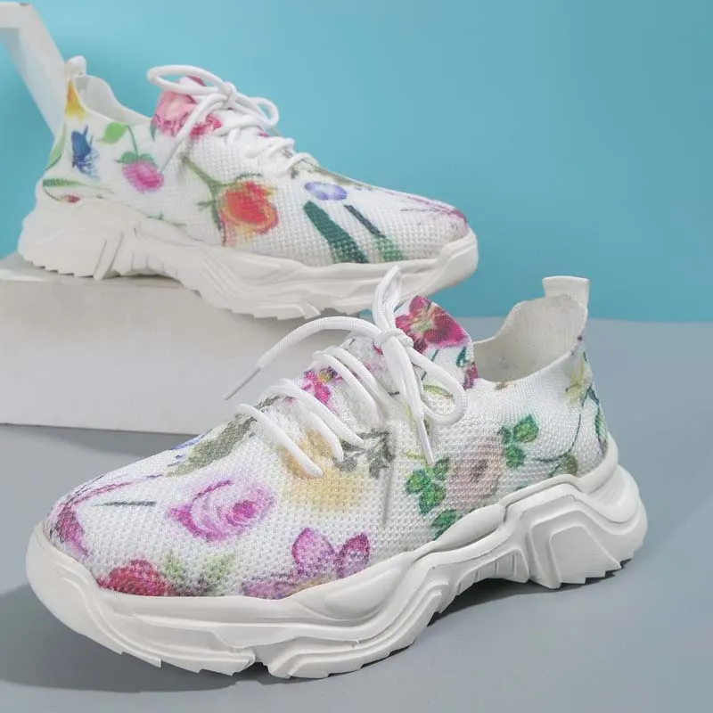 Floral Knit Sneakers | Casual Wear | Breathable Mesh