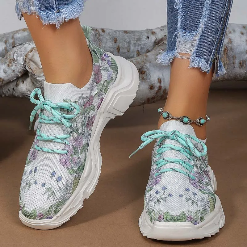Floral Knit Sneakers | Casual Wear | Breathable Mesh