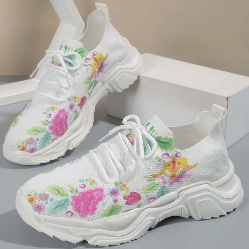 Floral Knit Sneakers | Casual Wear | Breathable Mesh