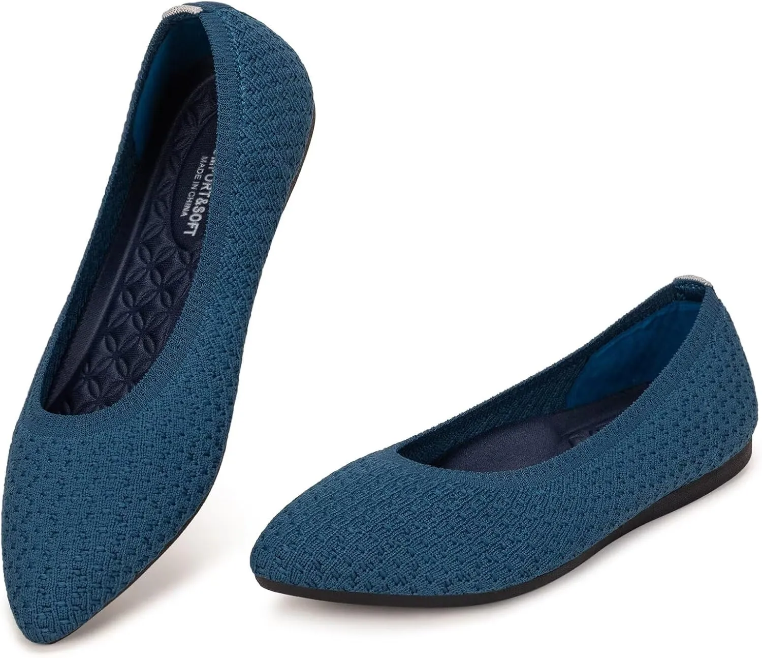Frank Mully Womens Pointed Toe Flats Knit Dress Shoes Comfort Women Shoes Slip On Shoes for Woman Classic Softable Shoes Low Wedge