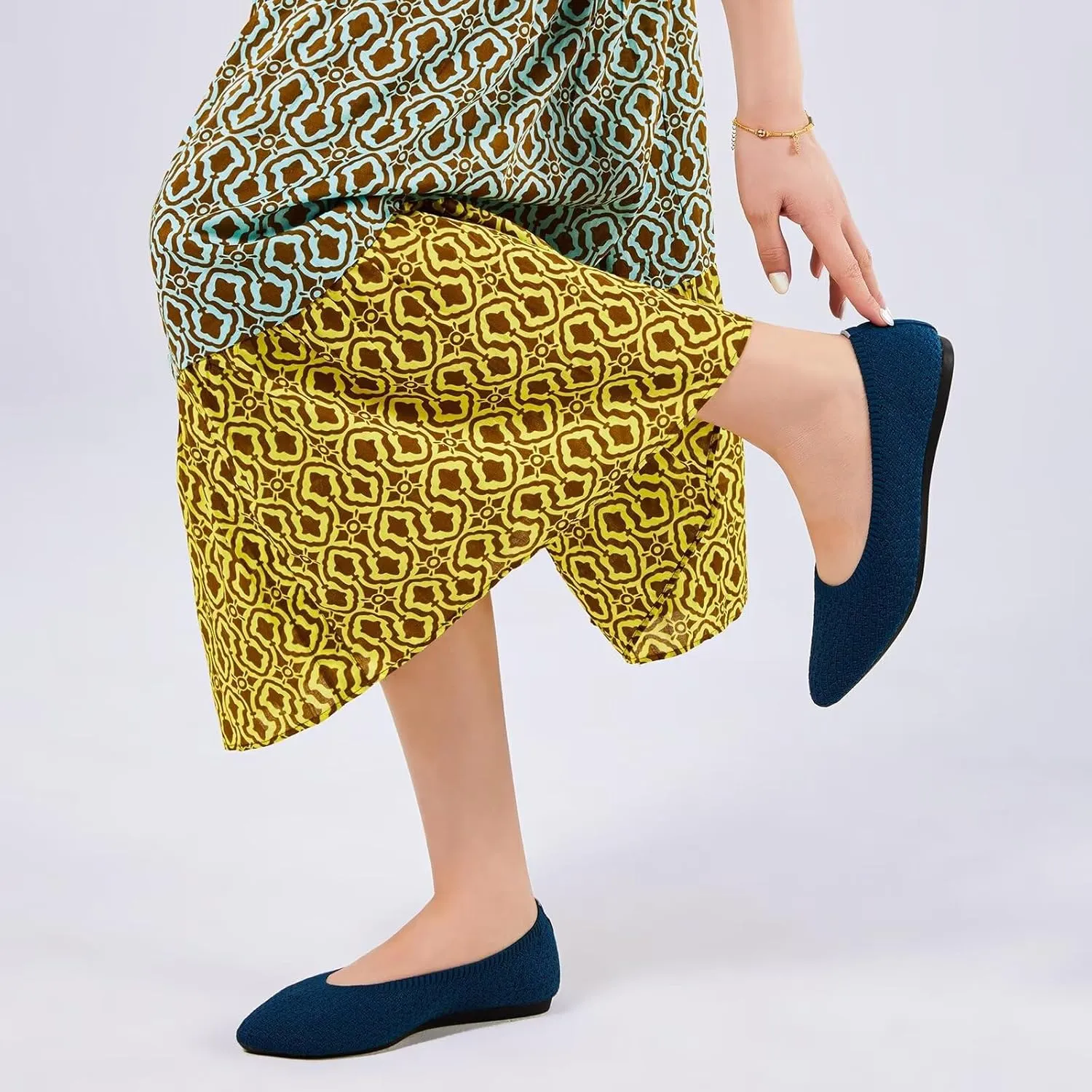 Frank Mully Womens Pointed Toe Flats Knit Dress Shoes Comfort Women Shoes Slip On Shoes for Woman Classic Softable Shoes Low Wedge