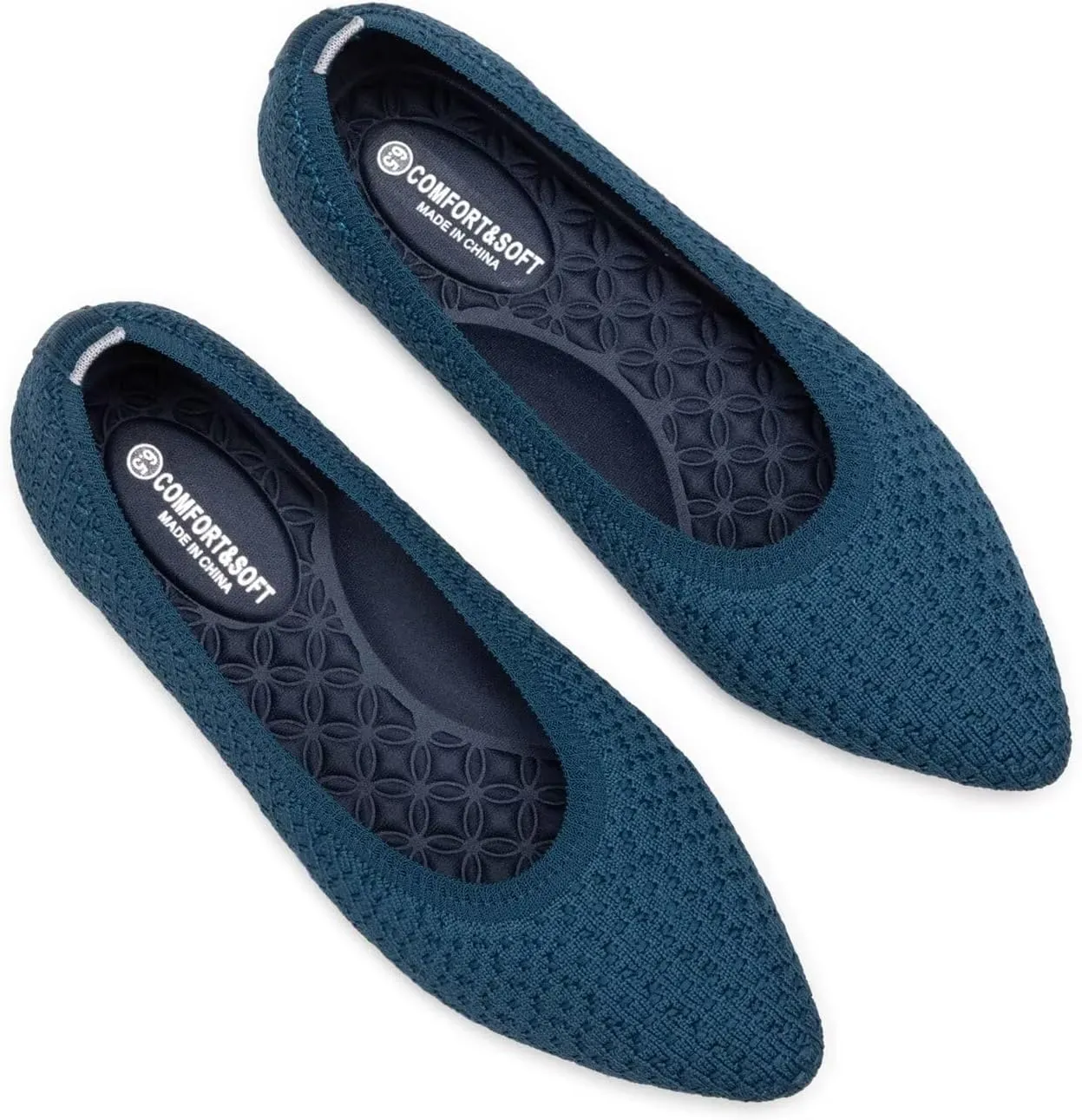 Frank Mully Womens Pointed Toe Flats Knit Dress Shoes Comfort Women Shoes Slip On Shoes for Woman Classic Softable Shoes Low Wedge