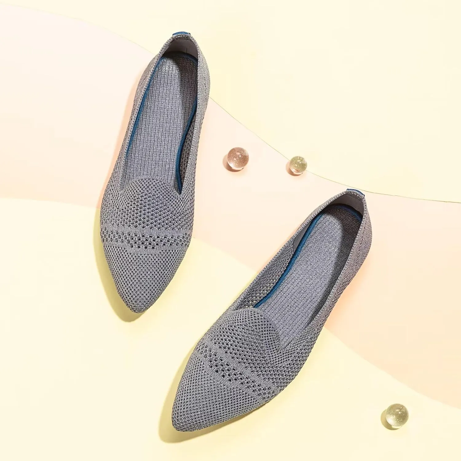 Frank Mully Womens Pointed Toe Flats Knit Dress Shoes Comfort Women Shoes Slip On Shoes for Woman Classic Softable Shoes Low Wedge