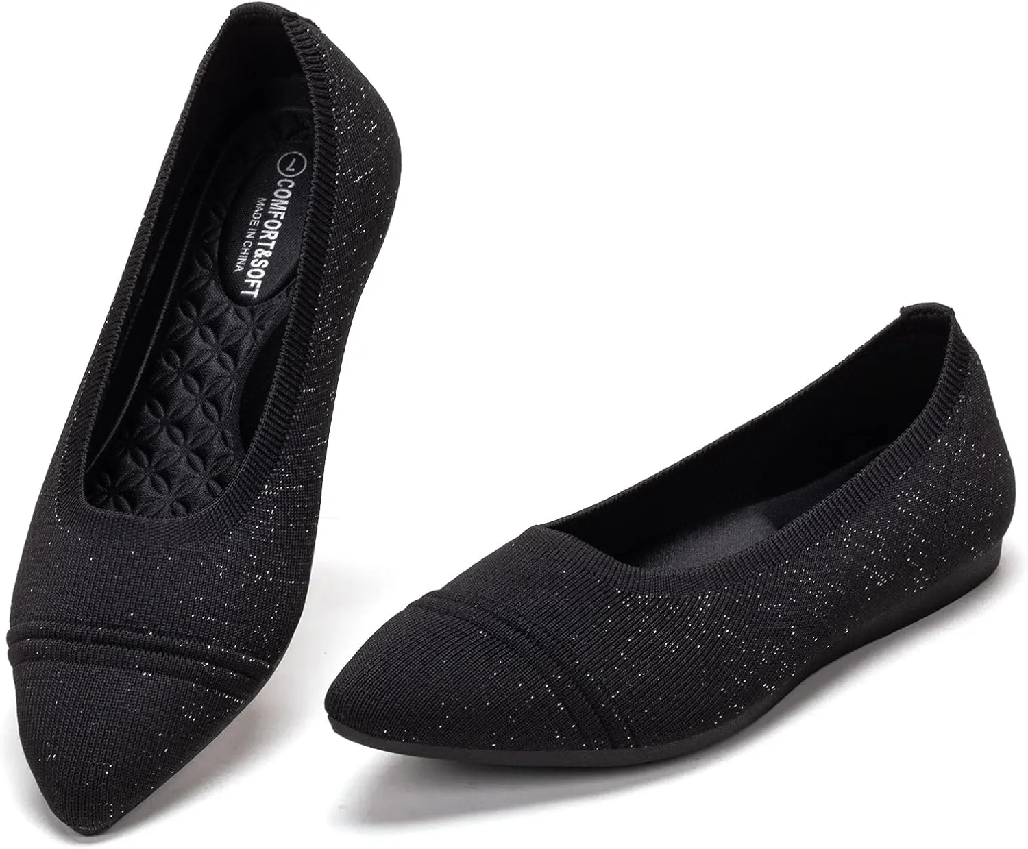 Frank Mully Women's Pointed Toe Flats Slip On Flat Knit Ballet Flats Shoes Women Dressy Comfortable Work Flats Office Shoes