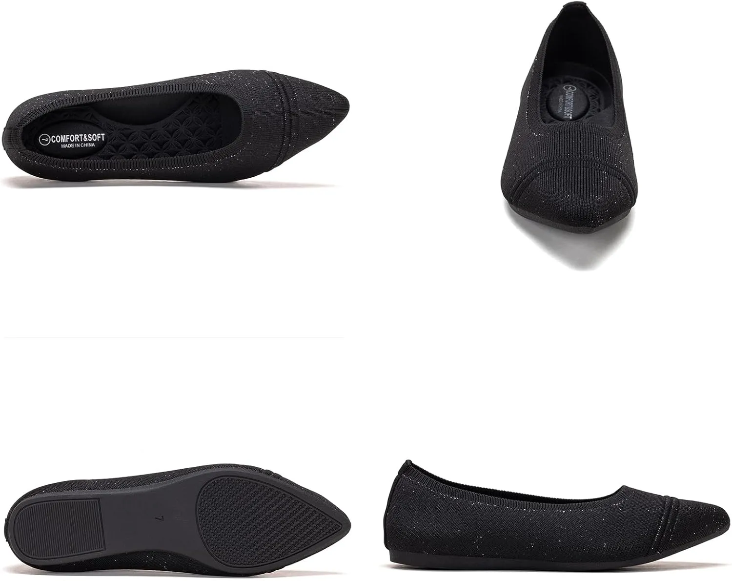 Frank Mully Women's Pointed Toe Flats Slip On Flat Knit Ballet Flats Shoes Women Dressy Comfortable Work Flats Office Shoes