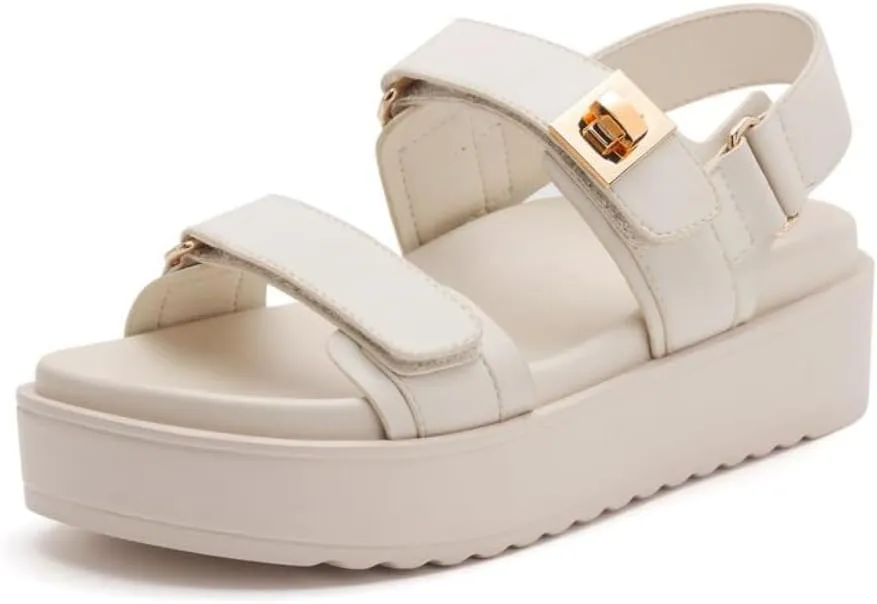Geerta Womens Platform and Flat Sandals with Soft Cushioned Footbed Open Toe Slides Adjustable Slip on Slippers for Summer Vacation Walking Running Water Shoes