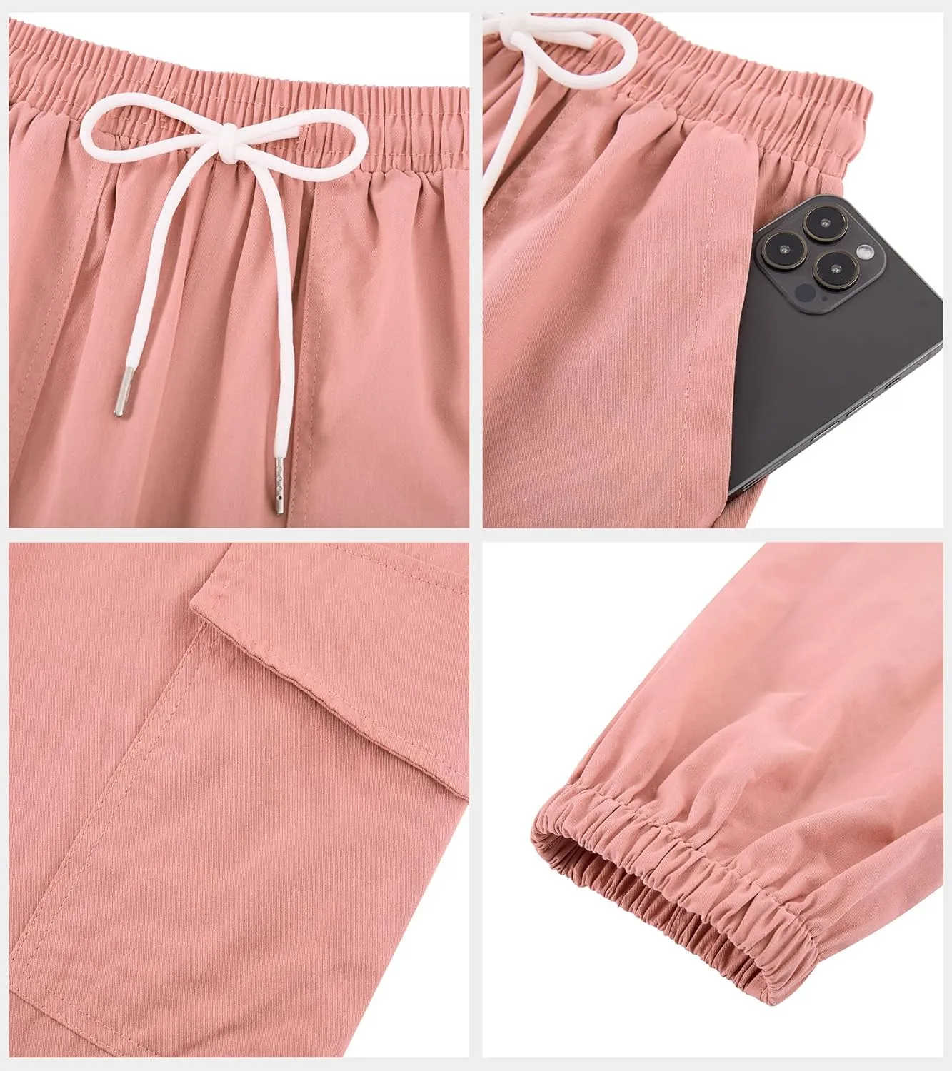 Girls Cargo Pants Baggy Joggers Lightweight Elastic Waist Drawstring with Pockets Casual Travel Hiking Streetwear