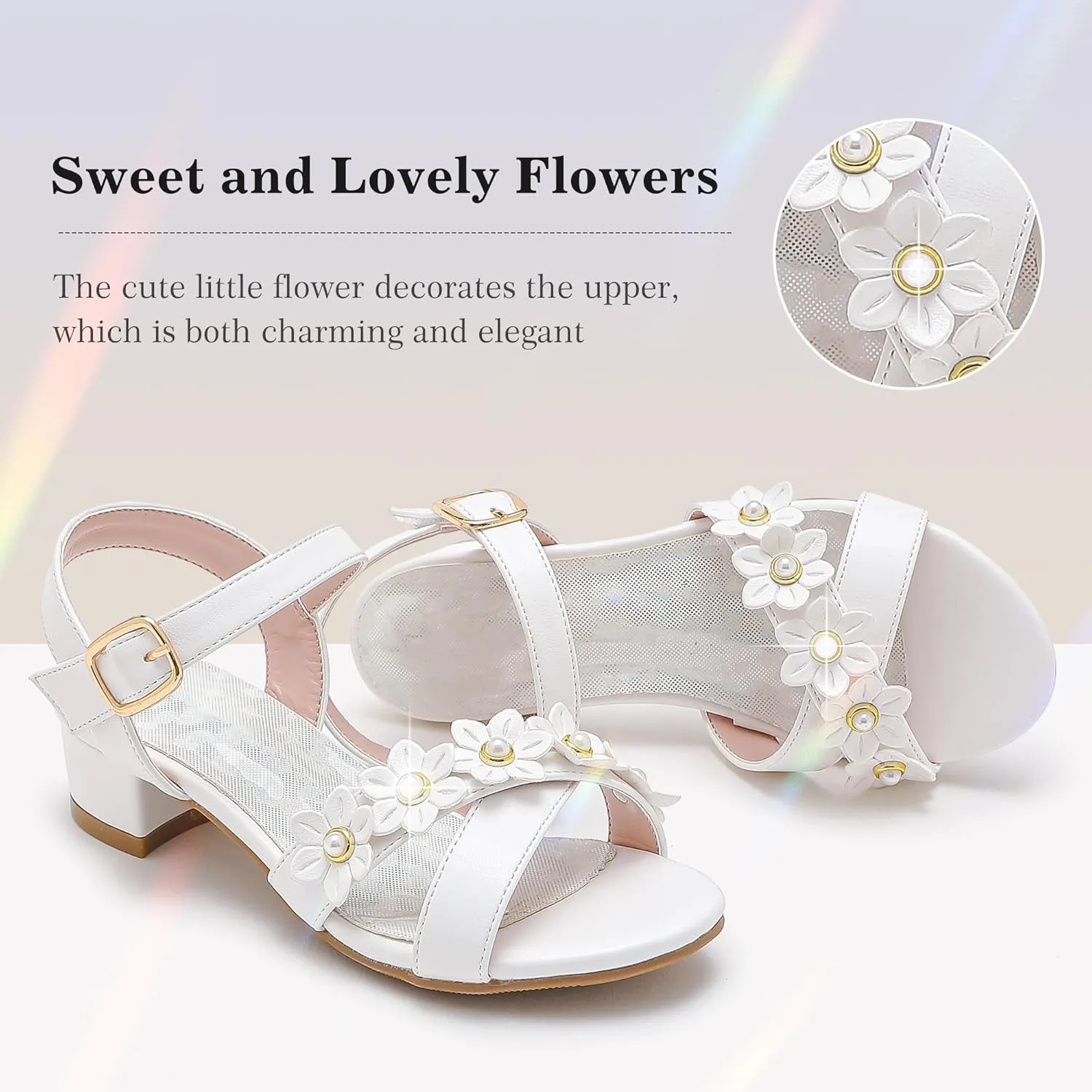 Girls Sandals Kids Heels Open Toe Ankle Strap Dress Shoes Flower Wedding Party for Toddler Little Big Kid