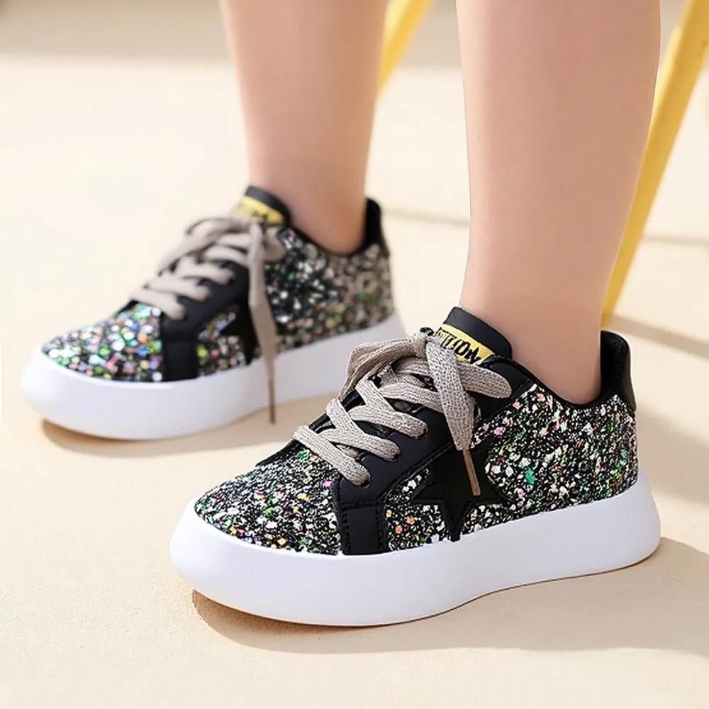 Girls Sneakers Glitter Tennis Shoes Lightweight Non-Slip Running Walking Shoes for Toddler/Little Kid/Big Kid