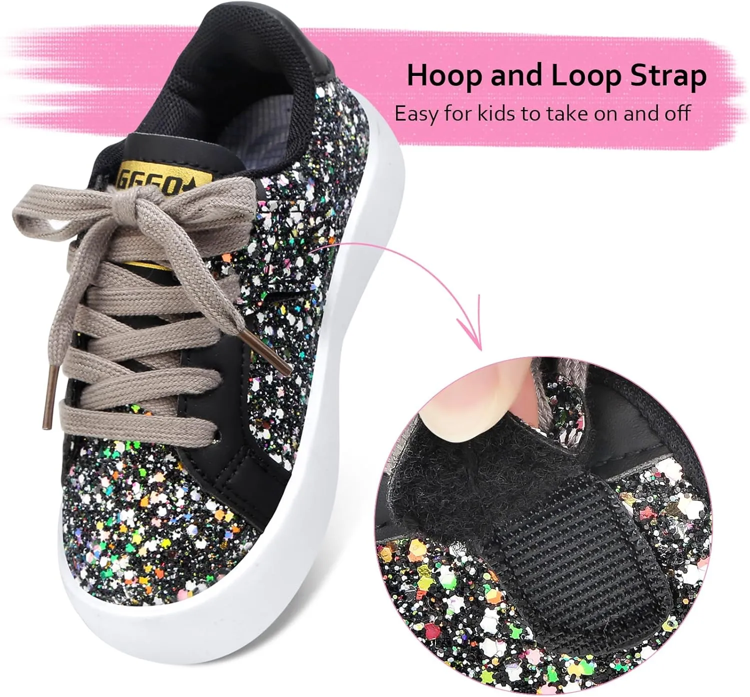 Girls Sneakers Glitter Tennis Shoes Lightweight Non-Slip Running Walking Shoes for Toddler/Little Kid/Big Kid