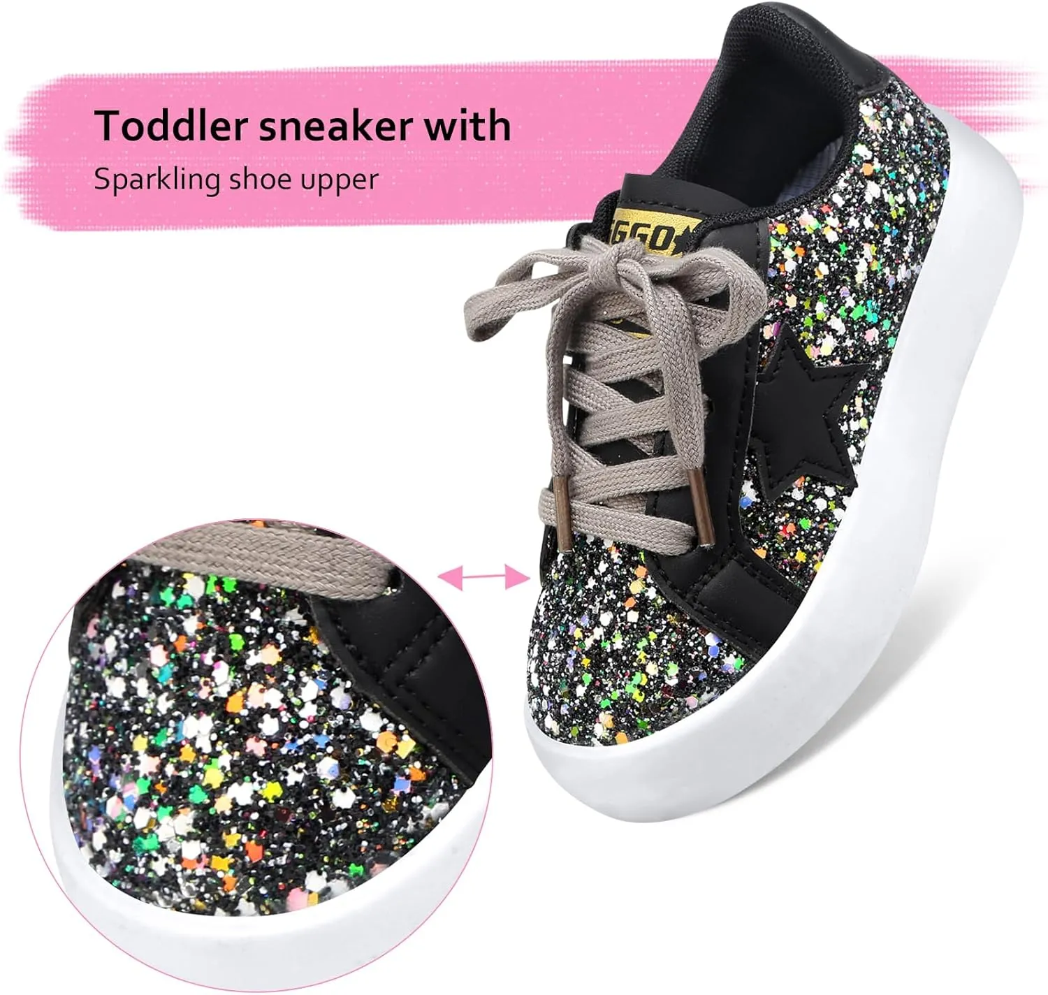 Girls Sneakers Glitter Tennis Shoes Lightweight Non-Slip Running Walking Shoes for Toddler/Little Kid/Big Kid
