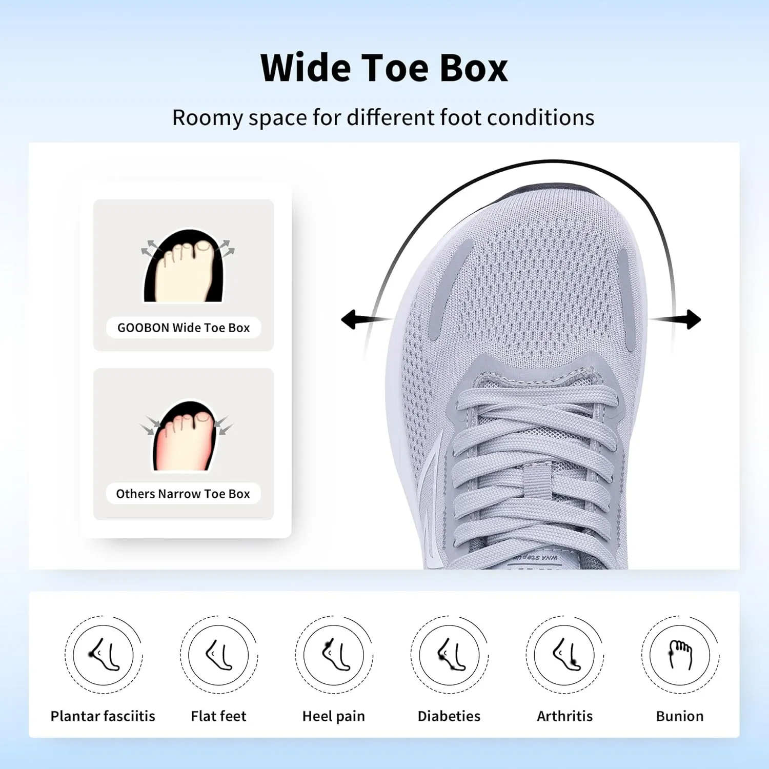 GOOBON Wide Toe Box Running Shoes Women Walking Sneakers Wide Width Tennis Athletic Shoes