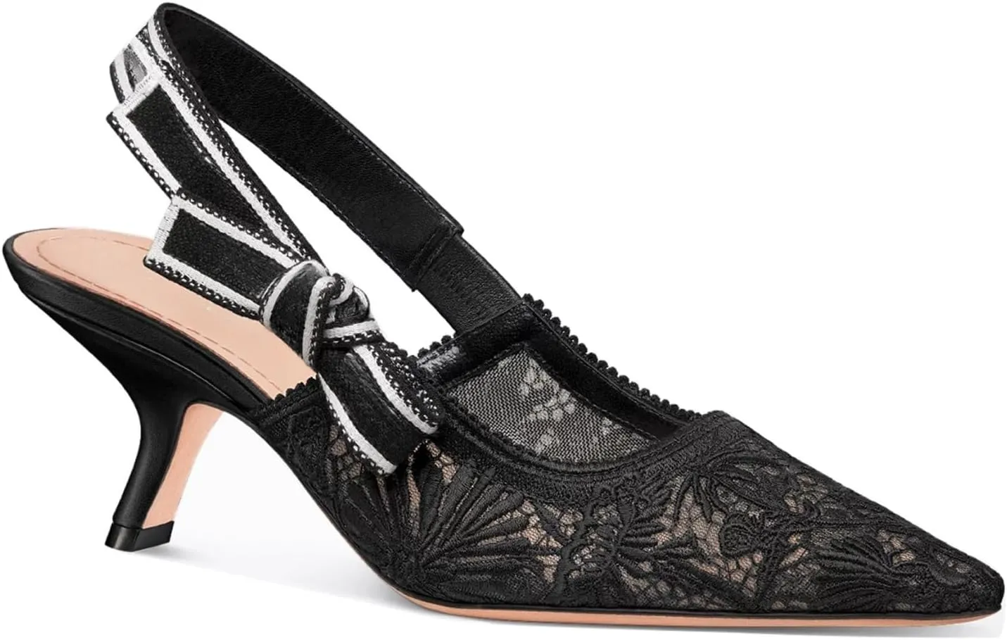 Goolita Pointed Closed Toe Embroidered Slingback Heels for Women, Bow Kitten Heels Mesh Pumps Backless Party Bridal Shoes for Wedding