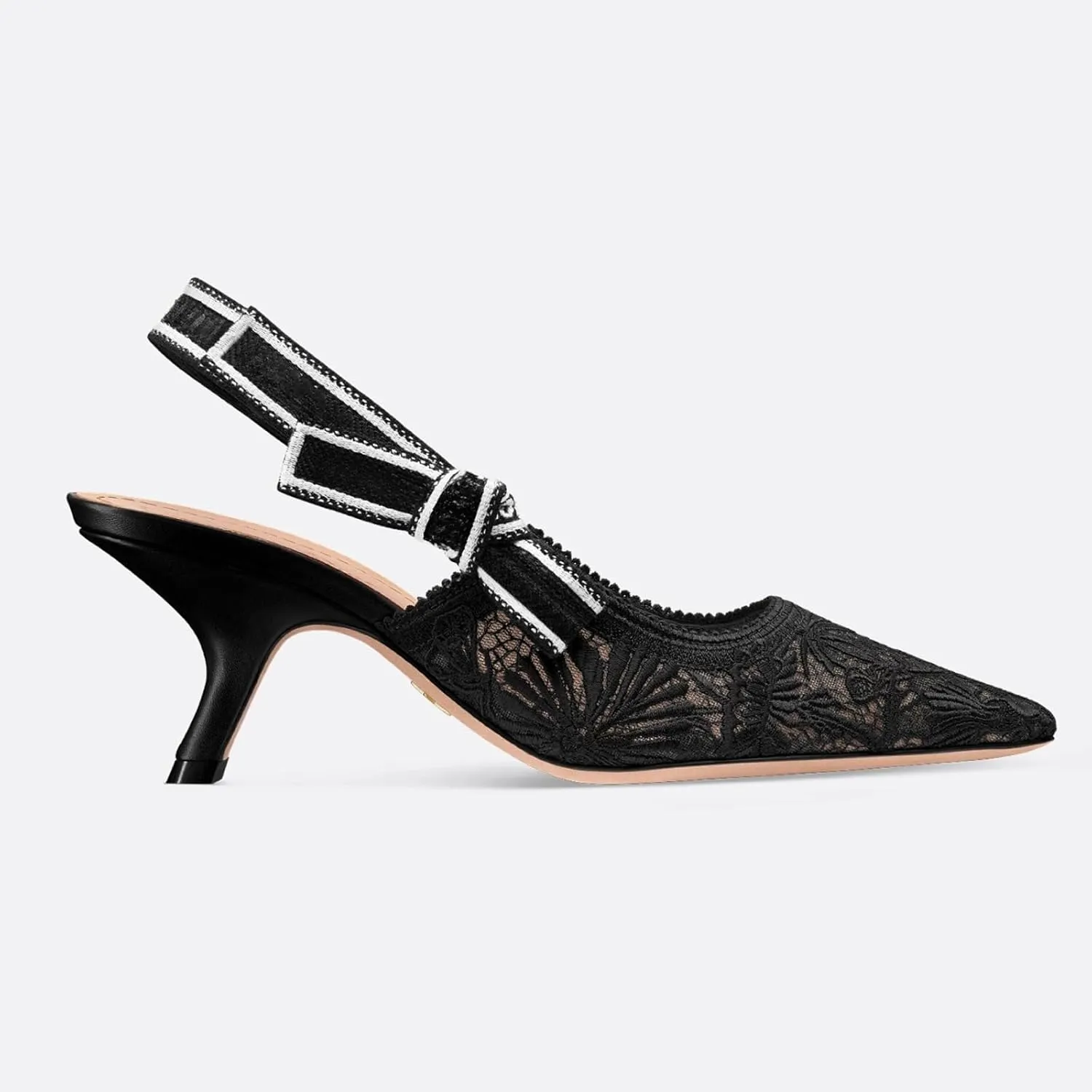 Goolita Pointed Closed Toe Embroidered Slingback Heels for Women, Bow Kitten Heels Mesh Pumps Backless Party Bridal Shoes for Wedding