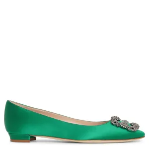 Hangisi flat emerald satin ballerinas