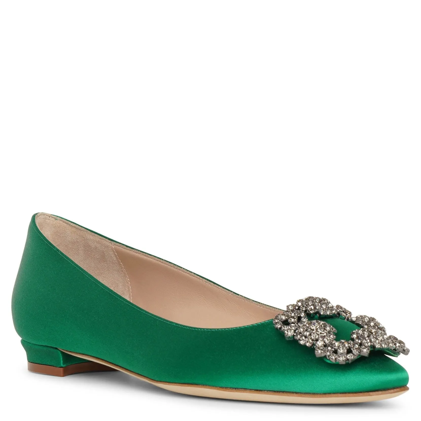 Hangisi flat emerald satin ballerinas
