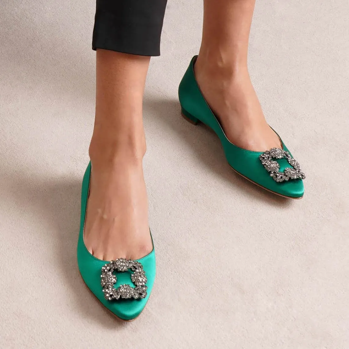 Hangisi flat emerald satin ballerinas