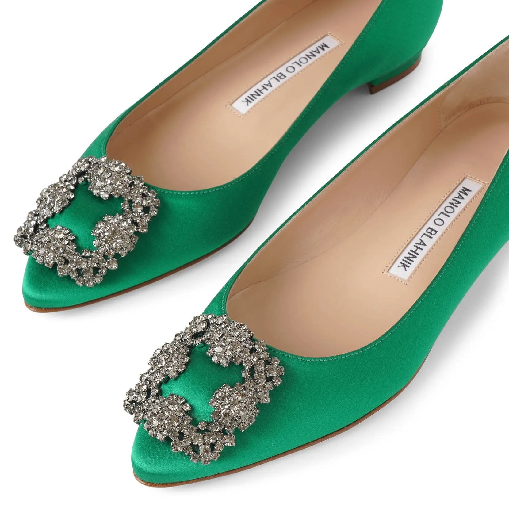 Hangisi flat emerald satin ballerinas