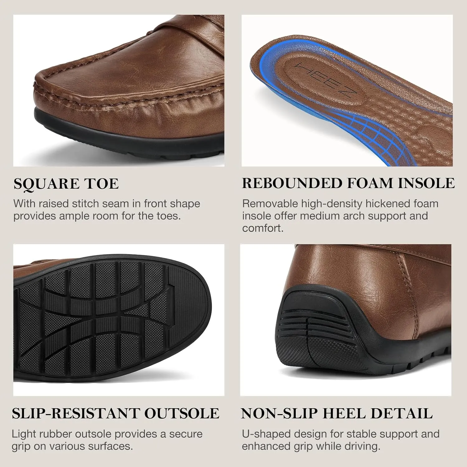 HEEZ Men's Loafers Slip On Dress Shoes Penny Loafers Leather Casual Driving Boat Shoes for Men