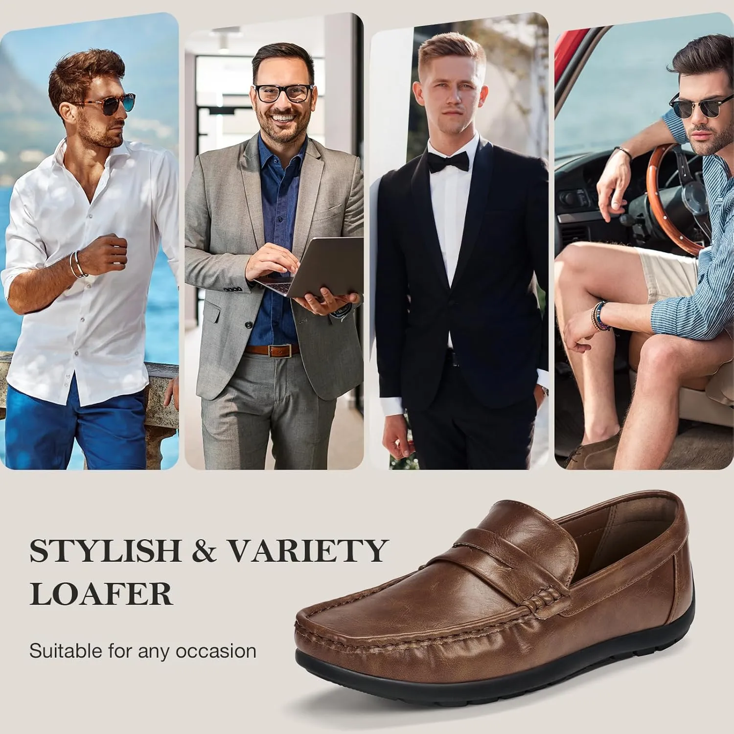 HEEZ Men's Loafers Slip On Dress Shoes Penny Loafers Leather Casual Driving Boat Shoes for Men