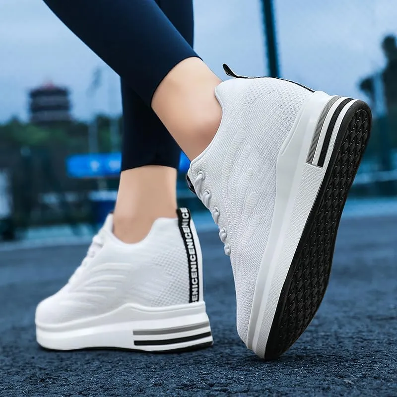 Hidden Wedge Sneakers High Heeld Leisure 9cm Elevator Shoes Mesh Surface Breathable Invisible Height Increasing Women Shoes Casual Sports Woman Lady Shoe Sneakers Footwear